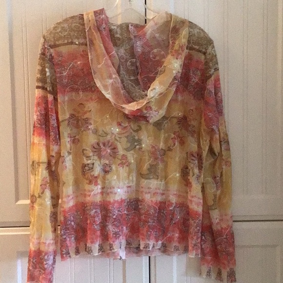 Vine Street, sheer, lightweight, hoodie style, zippered front topper. - Picture 2 of 9